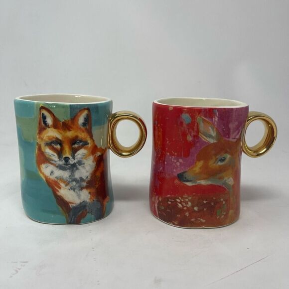 Anthropologie Winter Fauna Mug Set of 2 - Picture 1 of 6
